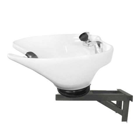 TLC-W35WallTilt Extra Deep and Wide White Ceramic Tilting Wall Mounted Shampoo Bowl - Oversized Luxury Salon Sink