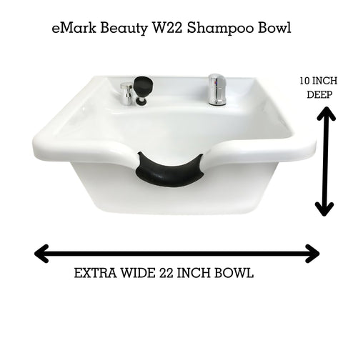 TLC-W22Wall Extra Wide White ABS Plastic Shampoo Bowl - Professional Salon and Spa Hair Sink