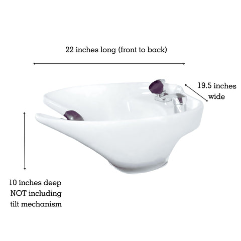 TLC-W35WallTilt Extra Deep and Wide White Ceramic Tilting Wall Mounted Shampoo Bowl - Oversized Luxury Salon Sink