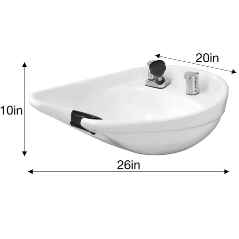TLC-W07WallTilt White Ceramic Tilting Wall Mounted Shampoo Bowl - Adjustable Ergonomic Salon Sink