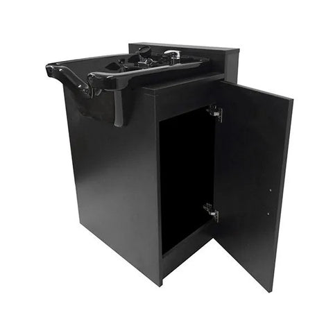 Black Square CERAMIC Beauty Salon Shampoo Bowl and Floor Cabinet w/ Storage MSR-B41-B41C