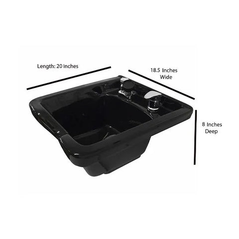 Black Square CERAMIC Beauty Salon Shampoo Bowl and Floor Cabinet w/ Storage MSR-B41-B41C