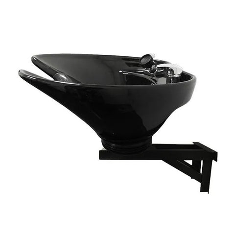 TLC-B35WallTilt Black Ceramic Extra Deep and Wide Tilting Shampoo Bowl Wall Mounted - Oversized Luxury Salon Sink