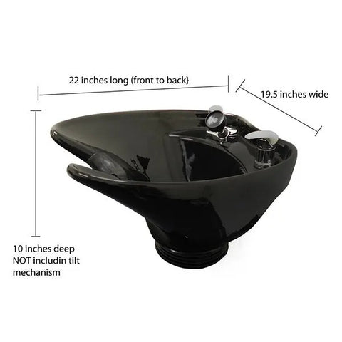 TLC-B35WallTilt Black Ceramic Extra Deep and Wide Tilting Shampoo Bowl Wall Mounted - Oversized Luxury Salon Sink