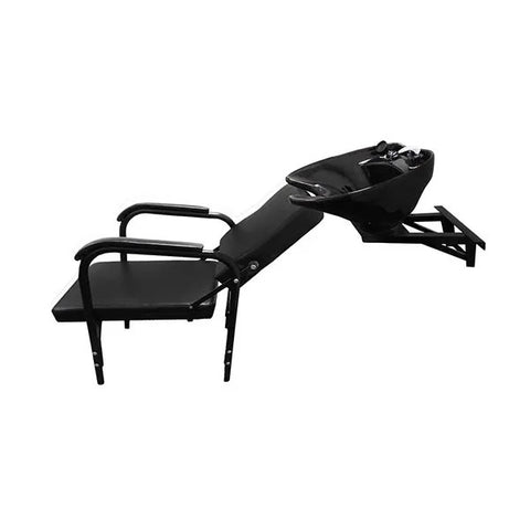 Professional Ceramic Shampoo Bowl Station with Wall-Mount Tilting Bowl & Auto-Reclining Chair - Complete Salon Backwash Unit