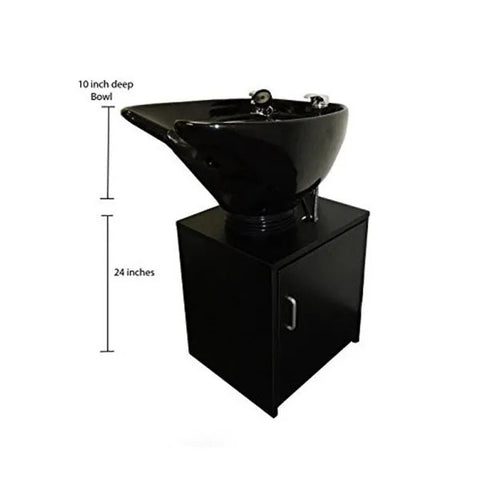 Luxury Black Ceramic Tilting Shampoo Bowl on Cabinet with Auto-Reclining Chair - Premium Salon Station