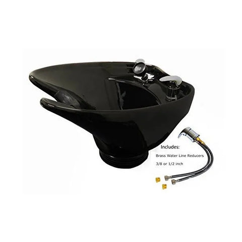 Luxury Black Ceramic Tilting Shampoo Bowl on Cabinet with Auto-Reclining Chair - Premium Salon Station
