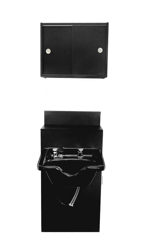 eMarkBeauty Beauty Salon ABS Plastic Shampoo Bowl Extra Wide Mounted on Storage Cabinet with Upper Towel Cabinet TLC-B22-BC42-TC