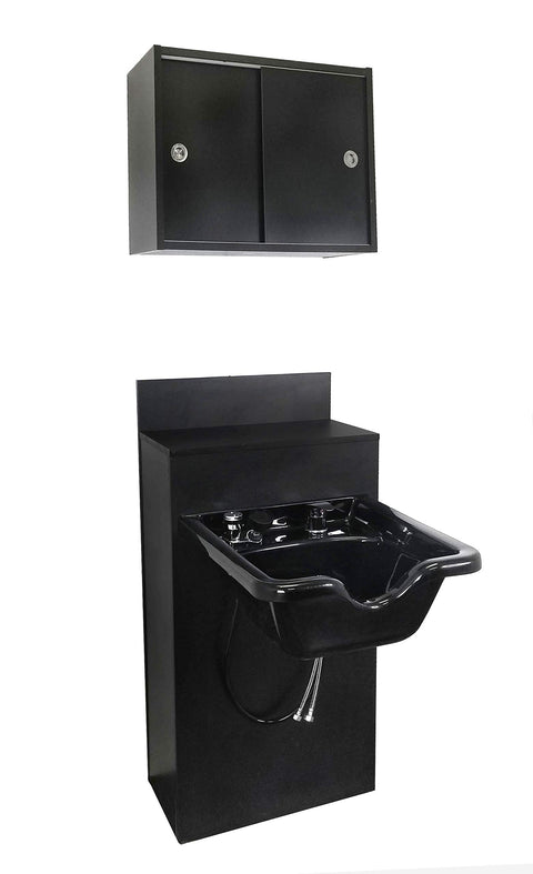 eMarkBeauty Beauty Salon ABS Plastic Shampoo Bowl Extra Wide Mounted on Storage Cabinet with Upper Towel Cabinet TLC-B22-BC42-TC