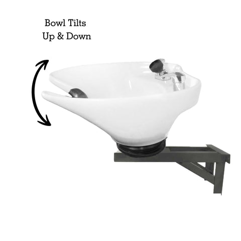 TLC-W35WallTilt Extra Deep and Wide White Ceramic Tilting Wall Mounted Shampoo Bowl - Oversized Luxury Salon Sink