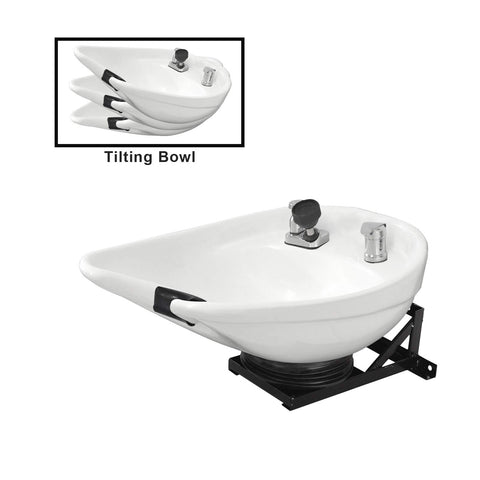 TLC-W07WallTilt White Ceramic Tilting Wall Mounted Shampoo Bowl - Adjustable Ergonomic Salon Sink