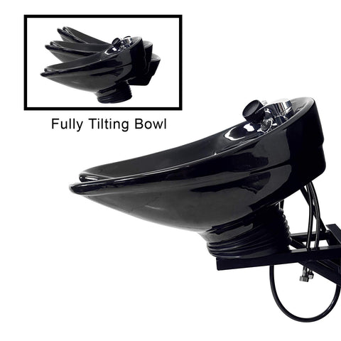 Black Ceramic Tilting Wall-Mounted Shampoo Bowl - Luxury Salon Sink with Ergonomic Design