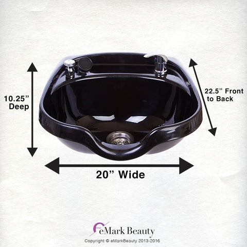 Extra Wide Black ABS Plastic Shampoo Bowl - 22 Inch Professional Salon Sink