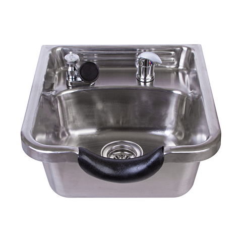 Polished Stainless Steel Shampoo Bowl with Backsplash, Cabinet & Large Counter Top - Premium Salon Station