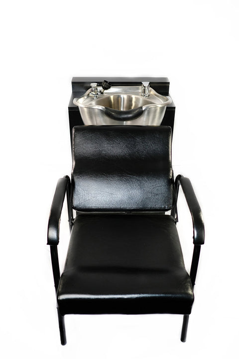 Round Brushed Stainless Steel Shampoo Bowl Total w/Floor Cabinet & Chair TLC-1367FC-216