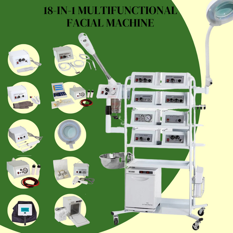 18 multifunction facial machines all on a 4-tier double wide mobile cart
