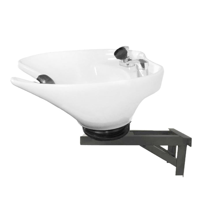 TLC-W35WallTilt Extra Deep and Wide White Ceramic Tilting Wall Mounted Shampoo Bowl - Oversized Luxury Salon Sink