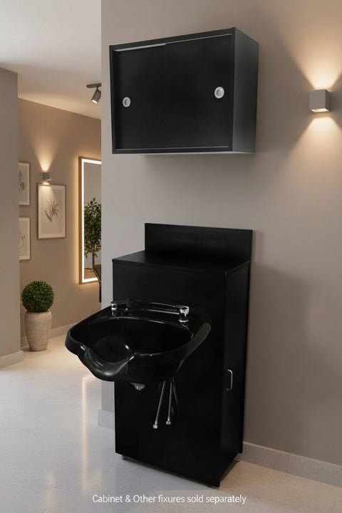 TLC-B12 Black ABS Plastic Hair Washing Stations with Faucet, Neck Rest, Spray Hose, Drain & Mounting Kit