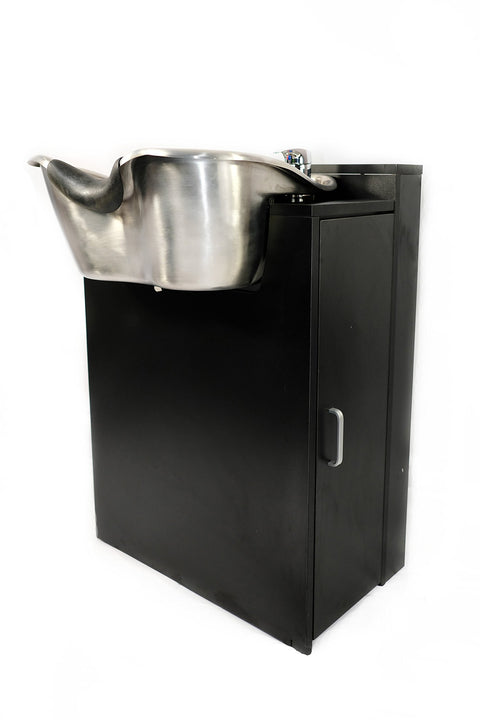 Round Brushed Salon Shampoo Stainless Bowl Spa Equipment Black Cabinet TLC-1367-FC