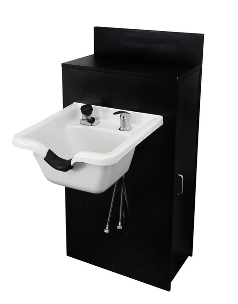 Beauty Salon White ABS Plastic Shampoo Bowl Mounted on Storage Cabinet TLC-W11-BC42