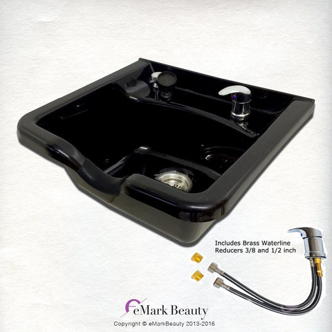 eMark Beauty Extra Wide 22 inches Black ABS Plastic Shampoo Bowl with Floor 24 inch Wide Cabinet & 24inch Upper Towel Cabinet Home or Salon UseTLC-B22FC-TC