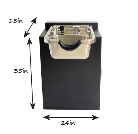 Brushed Stainless Steel Shampoo Bowl Total Package with Floor Cabinet & Auto-Reclining Chair - Complete Salon Station