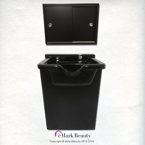 eMark Beauty Extra Wide 22 inches Black ABS Plastic Shampoo Bowl with Floor 24 inch Wide Cabinet & 24inch Upper Towel Cabinet Home or Salon UseTLC-B22FC-TC