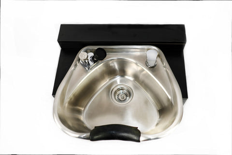 Round Brushed Salon Shampoo Stainless Bowl Spa Equipment Black Cabinet TLC-1367-FC