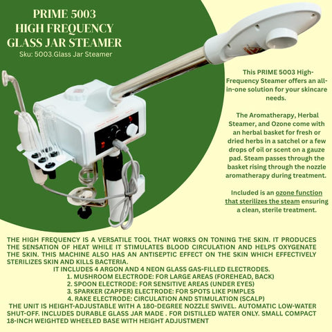 Prime 9-in-1 Facial Machine with High Frequency, Aromatherapy Herbal Steamer, Microdermabrasion with Vacuum Spray, and Brush Machine