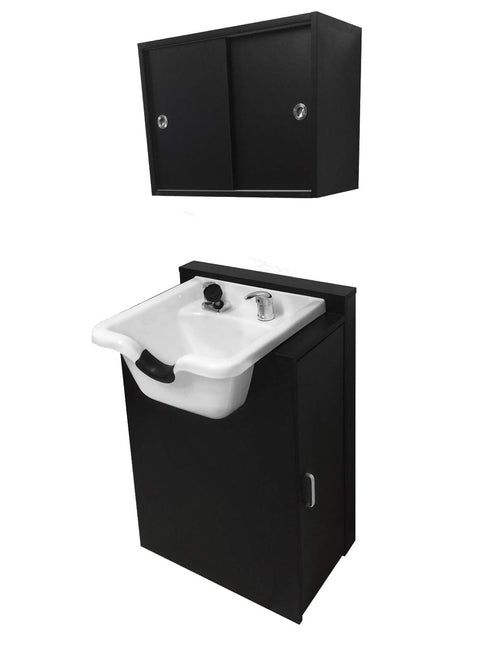 White ABS Plastic Shampoo Bowl Floor Cabinet & Towel Cabinet Package TLC-W11-FC-TC