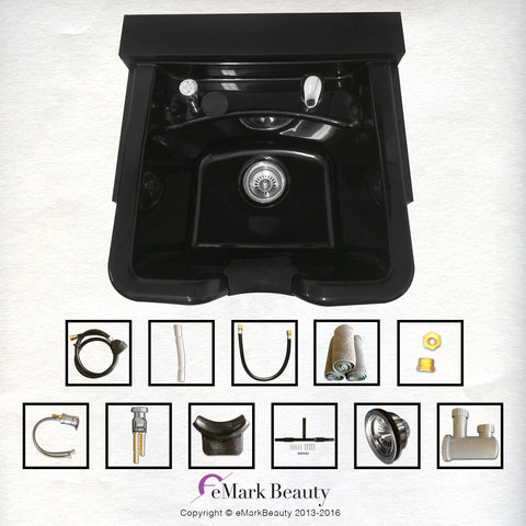 eMark Beauty Extra Wide 22 inches Black ABS Plastic Shampoo Bowl with Floor 24 inch Wide Cabinet & 24inch Upper Towel Cabinet Home or Salon UseTLC-B22FC-TC