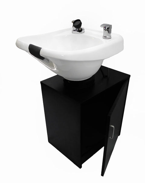Tilting White Ceramic Beauty Salon Shampoo Bowl Salon Sink with Shampoo Cabinet TLC-W33TILT-C