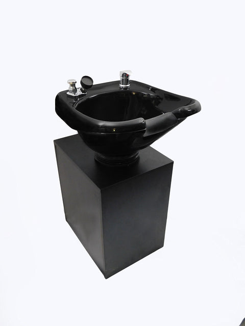 Black plastic tilting shampoo bowl, black cabinet with side door MSR-B13TiltingCabinet