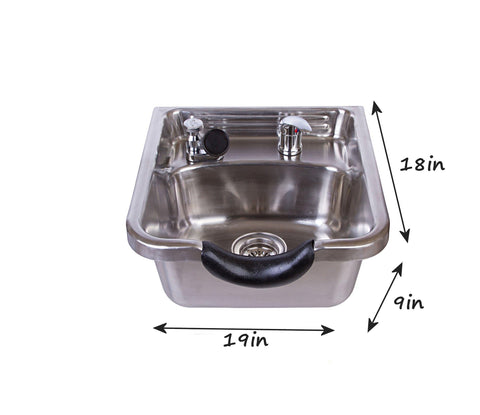 Brushed Stainless Steel Shampoo Bowl - Professional Salon Sink for Wall or Cabinet Mount