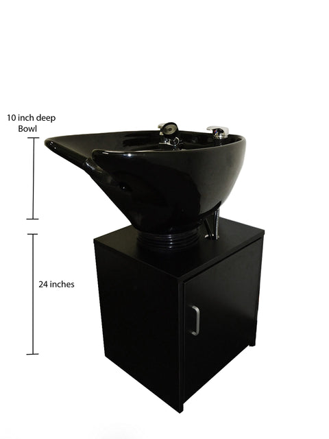 Tilting Shampoo Bowl Black Ceramic on Cabinet With Reclining Shampoo Chair TLC-B35-TC-216