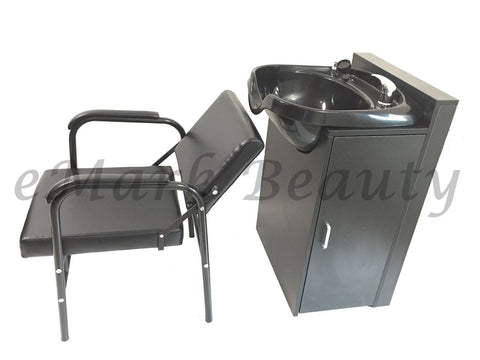 Round ABS Plastic Shampoo Bowl with Cabinet & Auto-Reclining Chair - Classic Salon Station Package