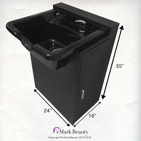 eMark Beauty Extra Wide 22 inches Black ABS Plastic Shampoo Bowl with Floor 24 inch Wide Cabinet & 24inch Upper Towel Cabinet Home or Salon UseTLC-B22FC-TC