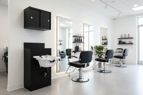 eMarkBeauty ABS Plastic Shampoo Bowl and Large Cabinet with Storage and Counter Top. All U.S. Compliant Fixtures
