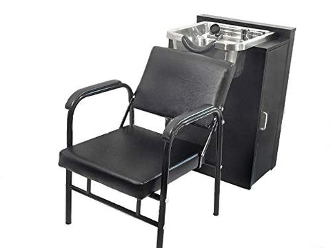 Brushed Stainless Steel Shampoo Bowl Total Package with Floor Cabinet & Auto-Reclining Chair - Complete Salon Station