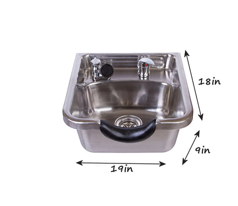 Polished Stainless Steel Shampoo Bowl with Backsplash, Cabinet & Large Counter Top - Premium Salon Station