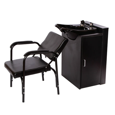 Beauty Salon Backwash Plastic Bowl Salon Sink with Floor Cabinet and Reclining Shampoo Chair TLC-B13FC-216
