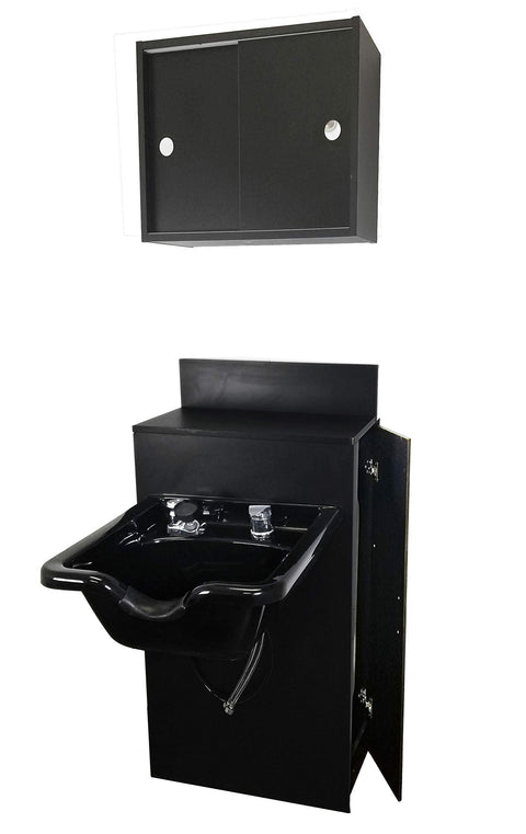 eMarkBeauty Beauty Salon ABS Plastic Shampoo Bowl Extra Wide Mounted on Storage Cabinet with Upper Towel Cabinet TLC-B22-BC42-TC