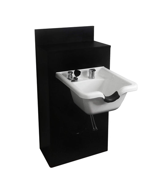 Beauty Salon White ABS Plastic Shampoo Bowl Mounted on Storage Cabinet TLC-W11-BC42