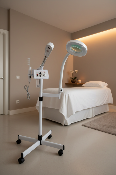 9003 High Frequency Aromatherapy glass jar Steamer and Flex Mag Lamp on a mobile wheels