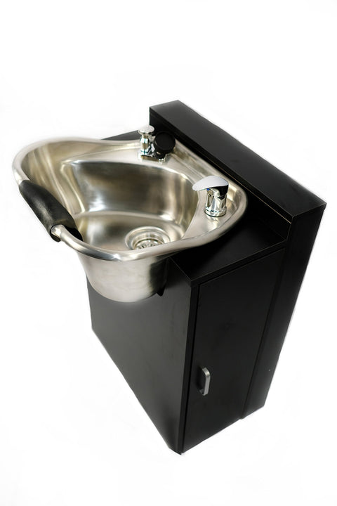 Round Brushed Stainless Steel Shampoo Bowl Total w/Floor Cabinet & Chair TLC-1367FC-216