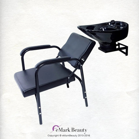 Ceramic Tilting Shampoo Bowl with Wall Mount attachment and Reclining Shampoo Chair -Sku: B07WT-216