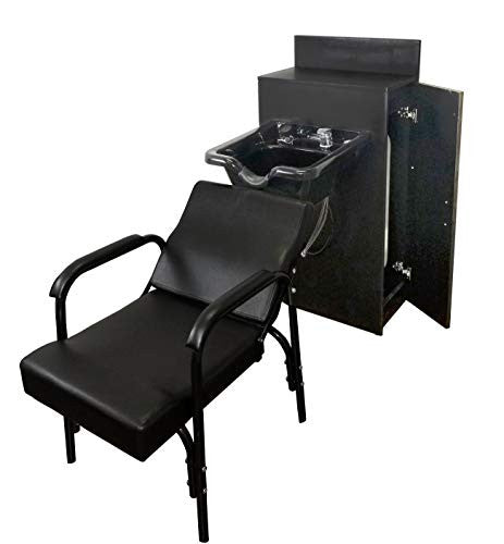 ABS Plastic Shampoo Bowl with Large Storage Cabinet & Auto-Reclining Chair - Professional Salon Station