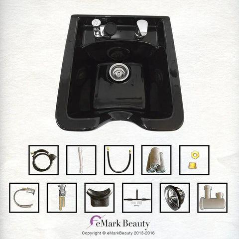 Square Black ABS Plastic Shampoo Bowl for Salons and Barbershops - Modern Professional Sink