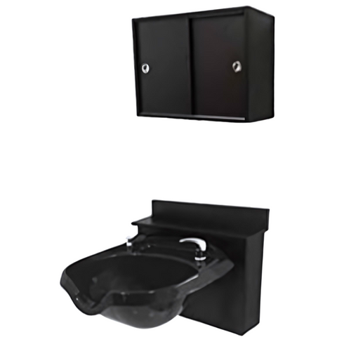 Round ABS Plastic Shampoo Bowl Sink Black Cabinet Towel Storage Cabinet MSR-B12-KRGT-BC16-TC