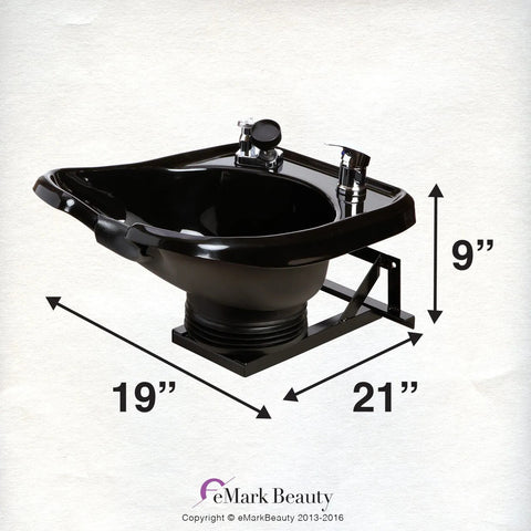 Black ABS Plastic Tilting Shampoo Bowl Wall Mounting - Ergonomic Professional Sink